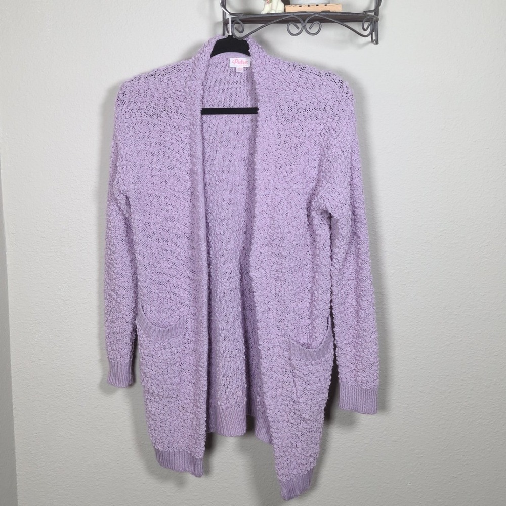 The Pulse Boutique Lavender Popcorn Knit Open Front Cardigan Sweater XS/S Purple